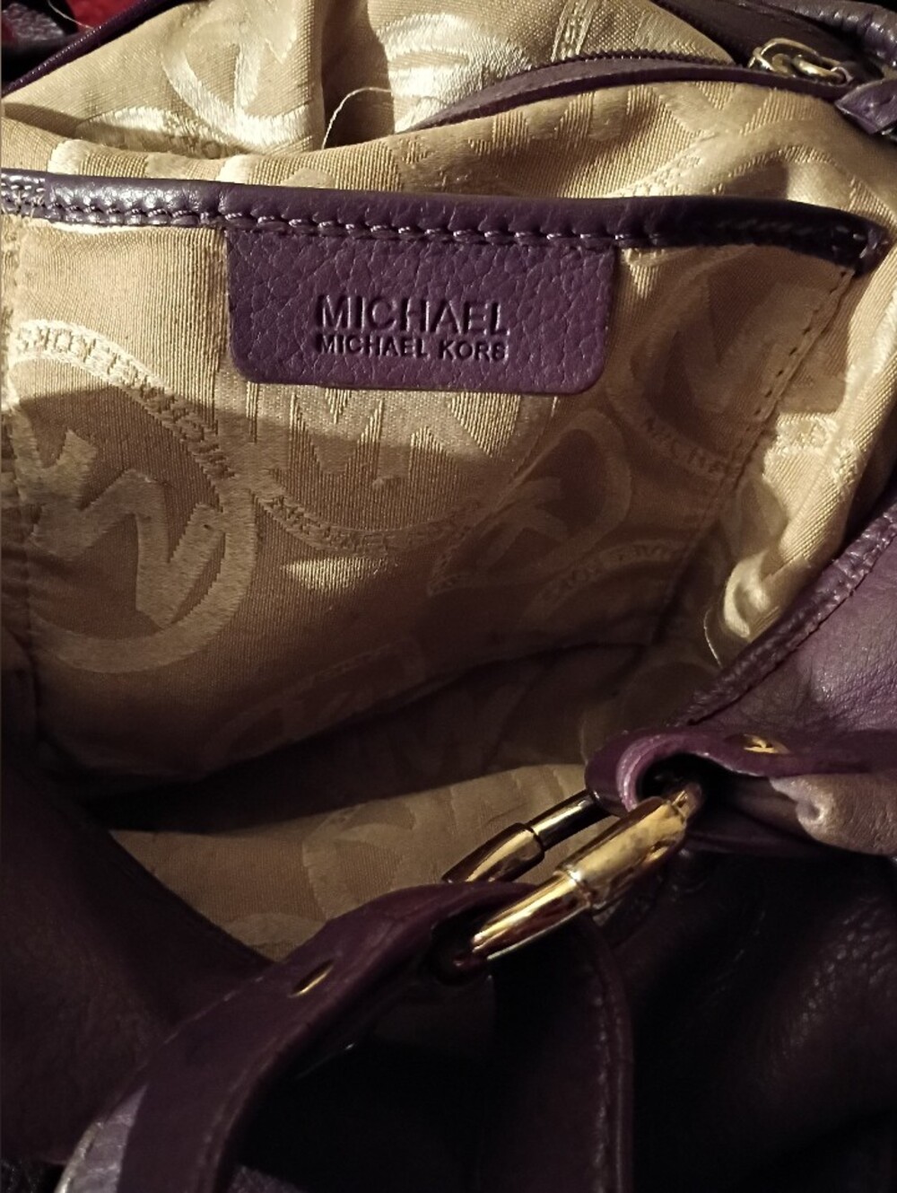 Michael Kors Plum Leather Shoulder Tote with Gold Hardware